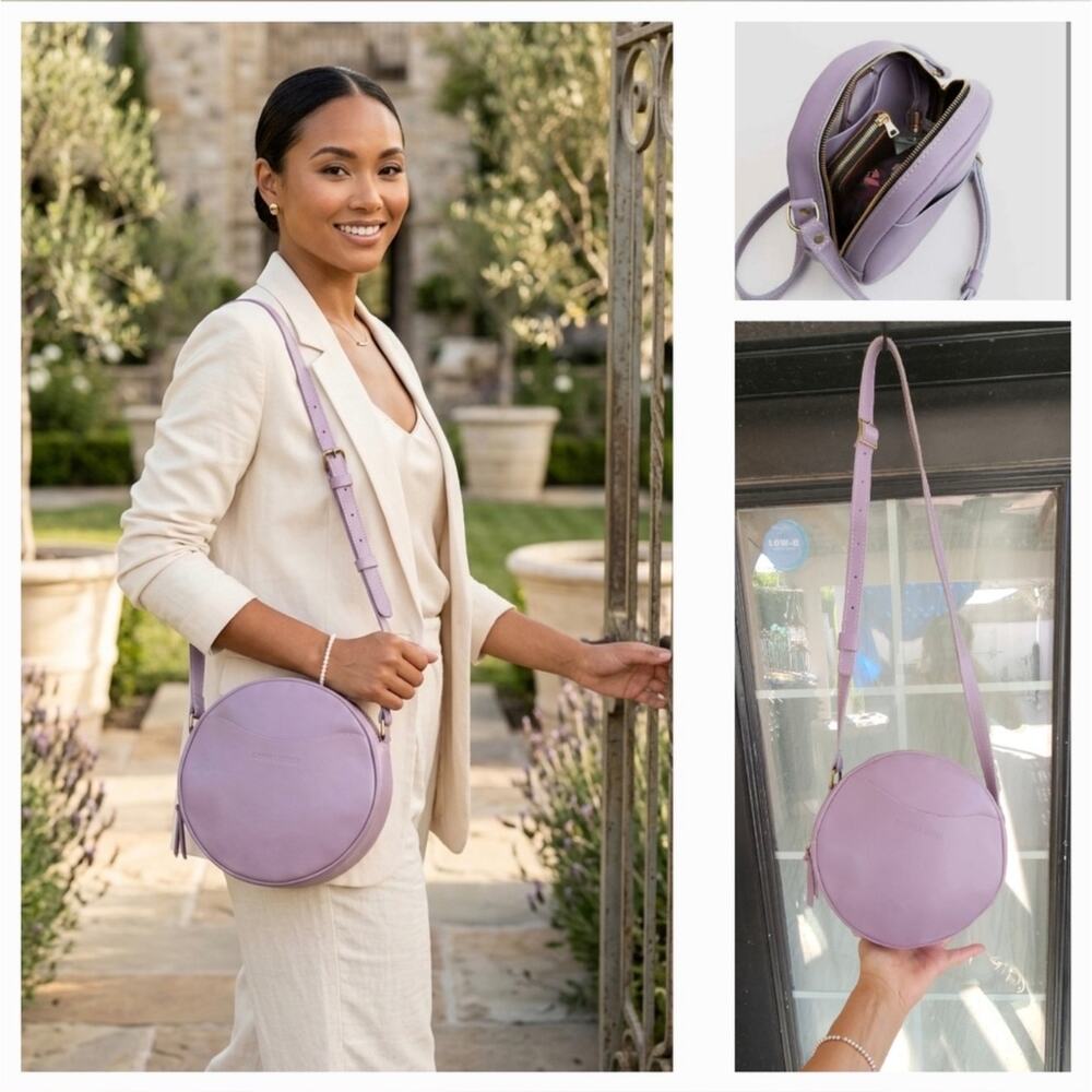 Portland Leather Circle Crossbody Bag - Lilac Purple